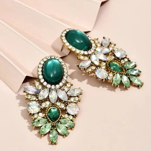 Iridescent Jeweled Earrings - White - Picture 3 of 9